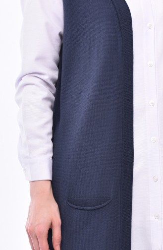 Slim Fit Knitwear Pocket Vest 4128-23 İndigo 4128-23
