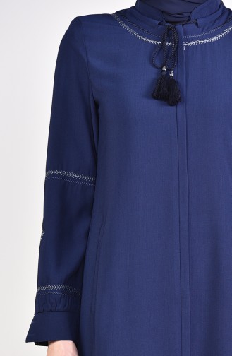 Embroidered Linen Looking Abaya 5925-01 Navy Blue 5925-01