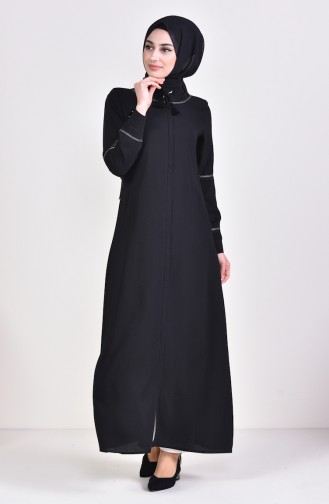 Embroidered Linen Looking Abaya 5925-02 Black 5925-02