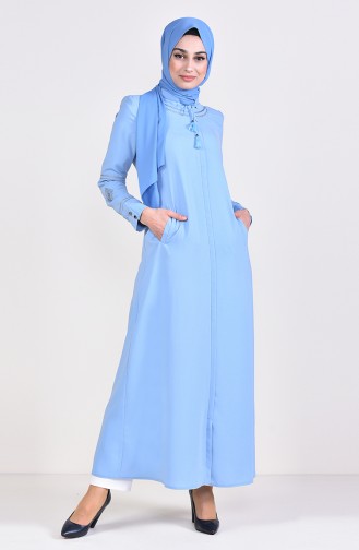 Embroidered Linen Looking Abaya  5925-03 Baby Blue 5925-03