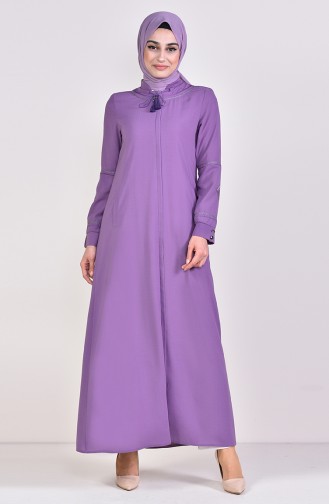 Embroidered Linen Looking Abaya  5925-04 Lilac 5925-04