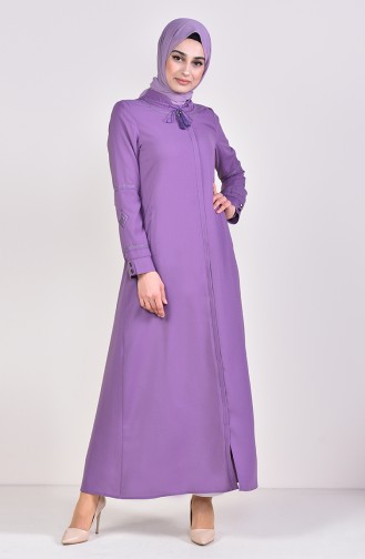 Embroidered Linen Looking Abaya  5925-04 Lilac 5925-04