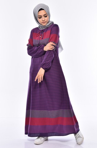 فستان بتصميم مُخطط 1010-08 لون بنفسجي فاتح 1010-08