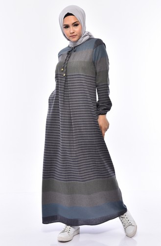 فستان بتصميم مُخطط 1010-09 لون رمادي 1010-09