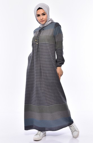 Gestreiftes A Plisee Kleid 1010-09 Grau 1010-09