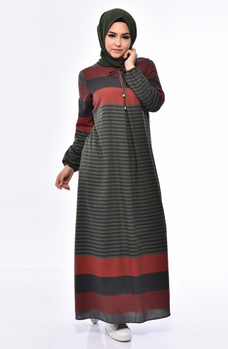 فستان بتصميم مُخطط 1010-10 لون اخضر وبرتقالي 1010-10