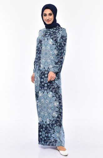 فستان فيسكوز بتصميم مُطبع 0523-01 لون كحلي 0523-01
