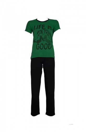 Short Sleeve Women´s Pajama Set 2363 Green Black 2363