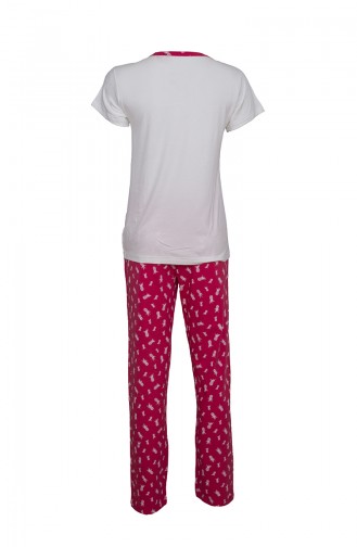 Kısa Kollu Pijama Takımı 2366 Ekru Kırmızı