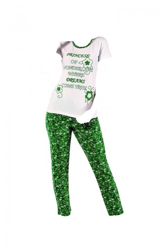 Kısa Kollu Pijama Takımı 2368 Beyaz Yeşil