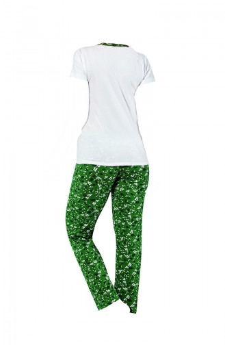 Kısa Kollu Pijama Takımı 2368 Beyaz Yeşil
