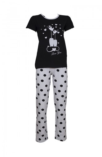 Short Sleeve Women´s Pajama Set  2382 Black White 2382