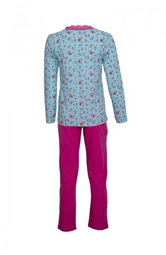 Langarm Pyjama Set 2439 Blau Fuchsia 2439