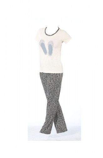 Short Sleeve Women´s Pajama Set 3075 White Gray Leopard 3075