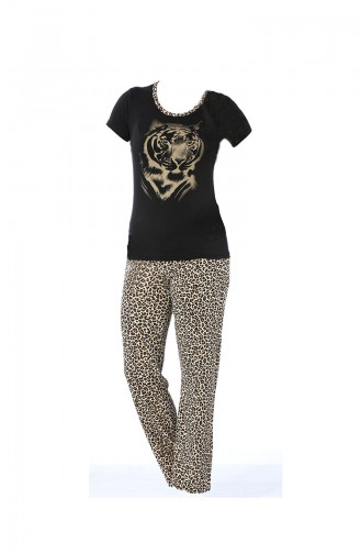 Short Sleeve Women´s Pajama Set  3087 Black Coffee Leopard 3087