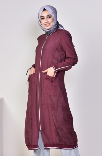 Çizgili Fermuarlı Kap 35909-02 Bordo