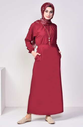 فستان بتصميم حزام للخصر مُزين بقلادة 5255-03 لون أرجواني 5255-03