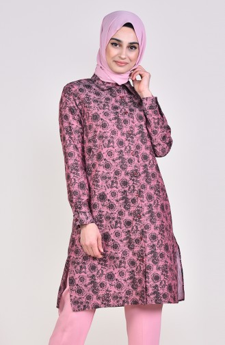 Desenli Düğmeli Tunik 2485-02 Bordo