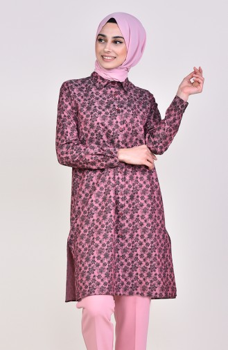 Desenli Düğmeli Tunik 6377-02 Bordo