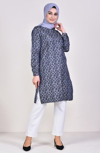 Patterned Button Tunic 6377-03 Gray Black 6377-03