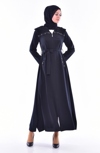 Lace Detail Abaya 1366-02 Navy 1366-02