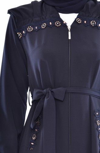 Lace Detail Abaya 1366-02 Navy 1366-02