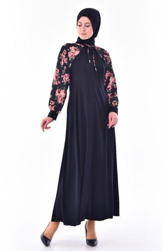 Hidden Buttoned Abaya 1369-02 Navy Blue 1369-02