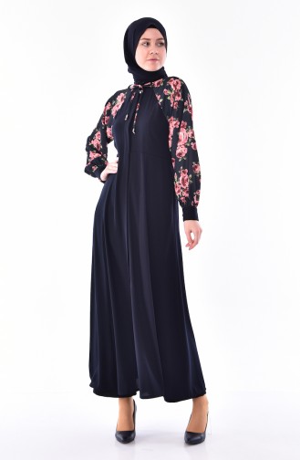 Hidden Buttoned Abaya 1369-02 Navy Blue 1369-02