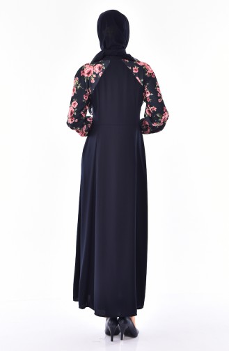 Hidden Buttoned Abaya 1369-02 Navy Blue 1369-02