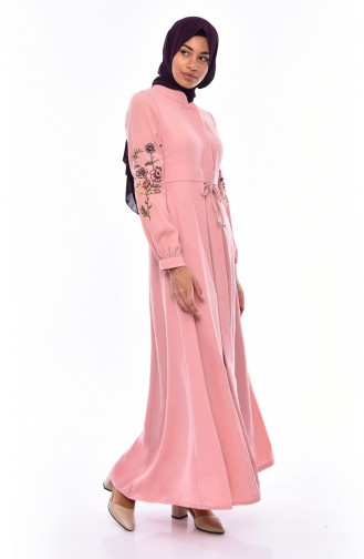 Sleeve Embroidered Abaya 1386-01 Powder 1386-01