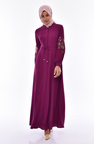 Sleeve Embroidered Abaya 1386-02 Purple 1386-02