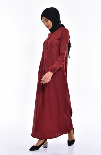 Pileli Elbise 1175-01 Bordo