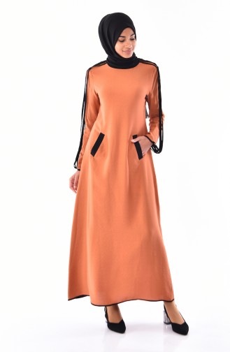 Leinenkleid mit Tasche 0224-01 Zimtfarbig 0224-01