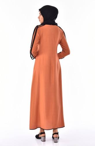 Leinenkleid mit Tasche 0224-01 Zimtfarbig 0224-01