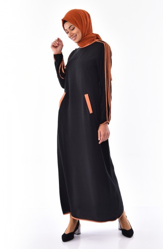 Robe avec Poches en Lin 0224-02 Noir 0224-02