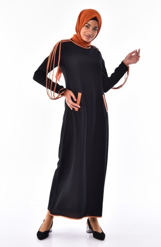 فستان كتان بتفاصيل جيوب 0224-02 لون أسود 0224-02
