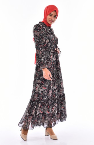 فستان شيفون بتصميم مطبع 5650A-02 لون اسود 5650A-02