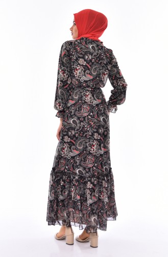 Patterned Chiffon Dress 5650A-02 Black 5650A-02