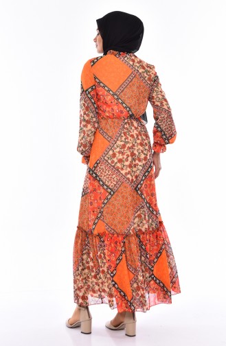 Patterned Chiffon Dress 5650B-01 Orange 5650B-01