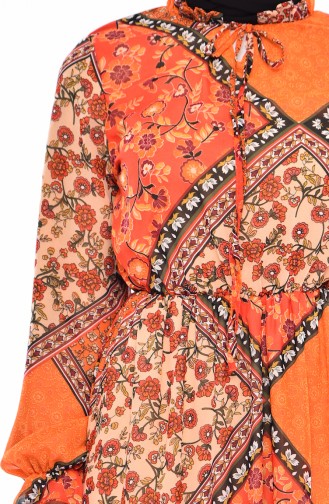 فستان شيفون بتصميم مطبع 5650B-01 لون برتقالي 5650B-01