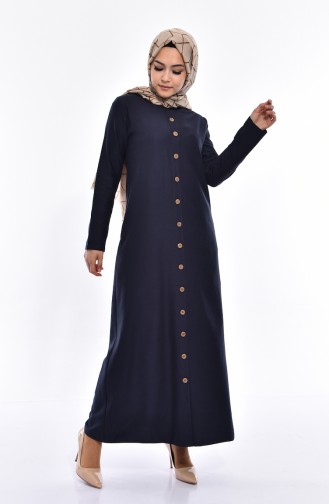 Buttoned Belted Dress 6008-01 Navy Blue 6008-01