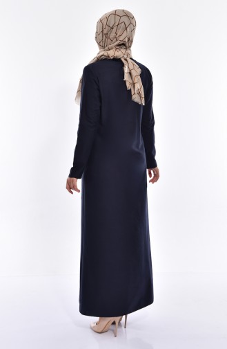 Düğmeli Kuşaklı Elbise 6008-01 Lacivert