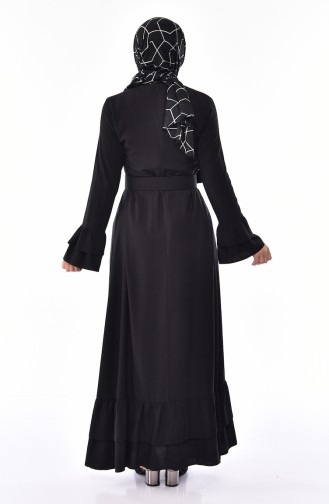 Fırfırlı Kemerli Elbise 4519-01 Siyah