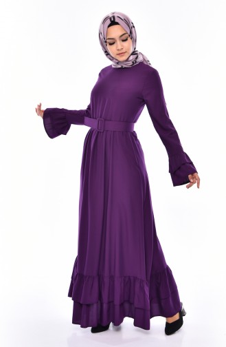 Rüschenkleid mit Gürtel 4519-03 Lila 4519-03