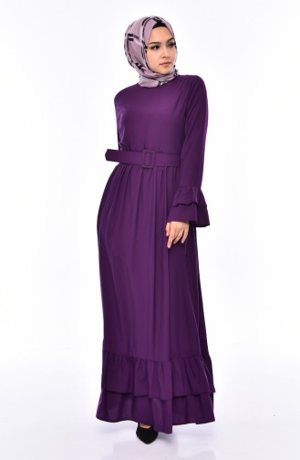 Rüschenkleid mit Gürtel 4519-03 Lila 4519-03