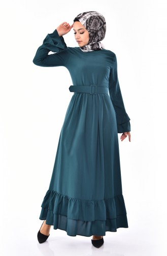 Frilly Belted Dress  4519-05 Emerald Green 4519-05