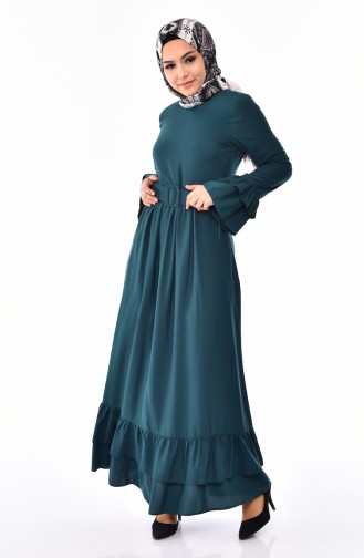 Frilly Belted Dress  4519-05 Emerald Green 4519-05