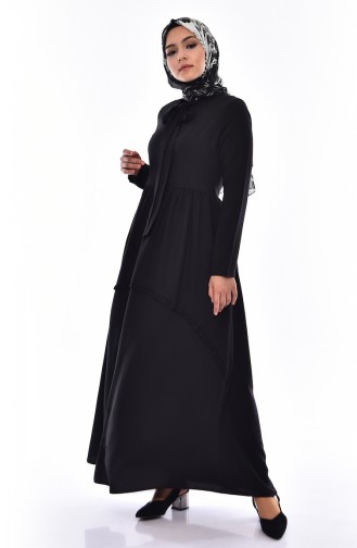Fırfırlı Elbise 4520-01 Siyah