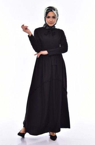 Fırfırlı Elbise 4520-01 Siyah