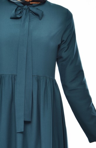 Fırfırlı Elbise 4520-02 Zümrüt Yeşili